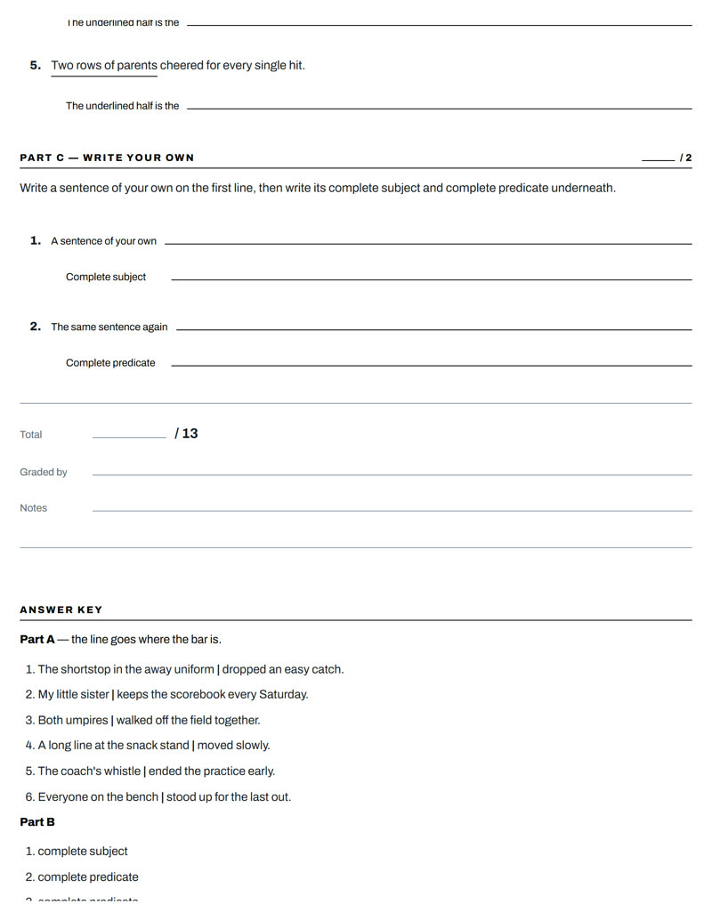 Complete Subjects and Predicates: Homework, page 2