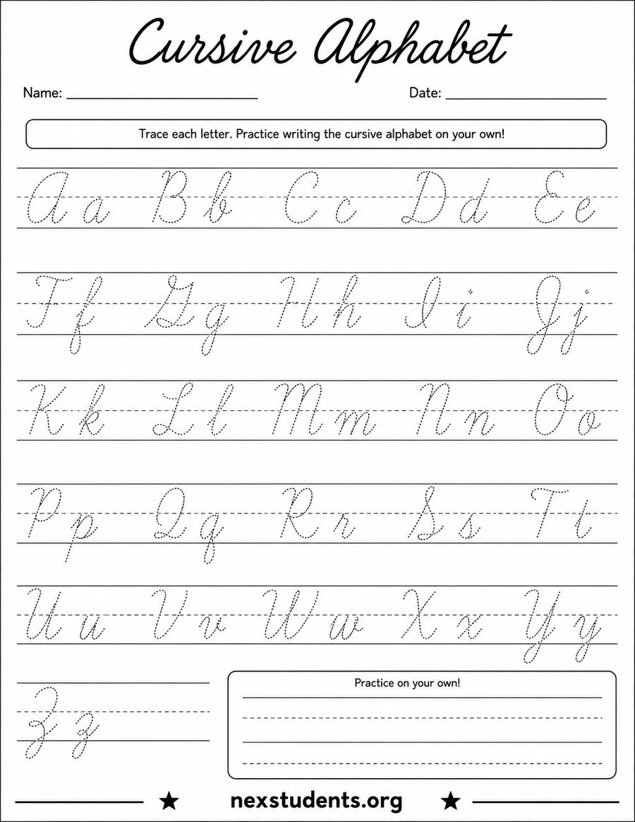 Cursive Alphabet: Trace and Practice, page 1