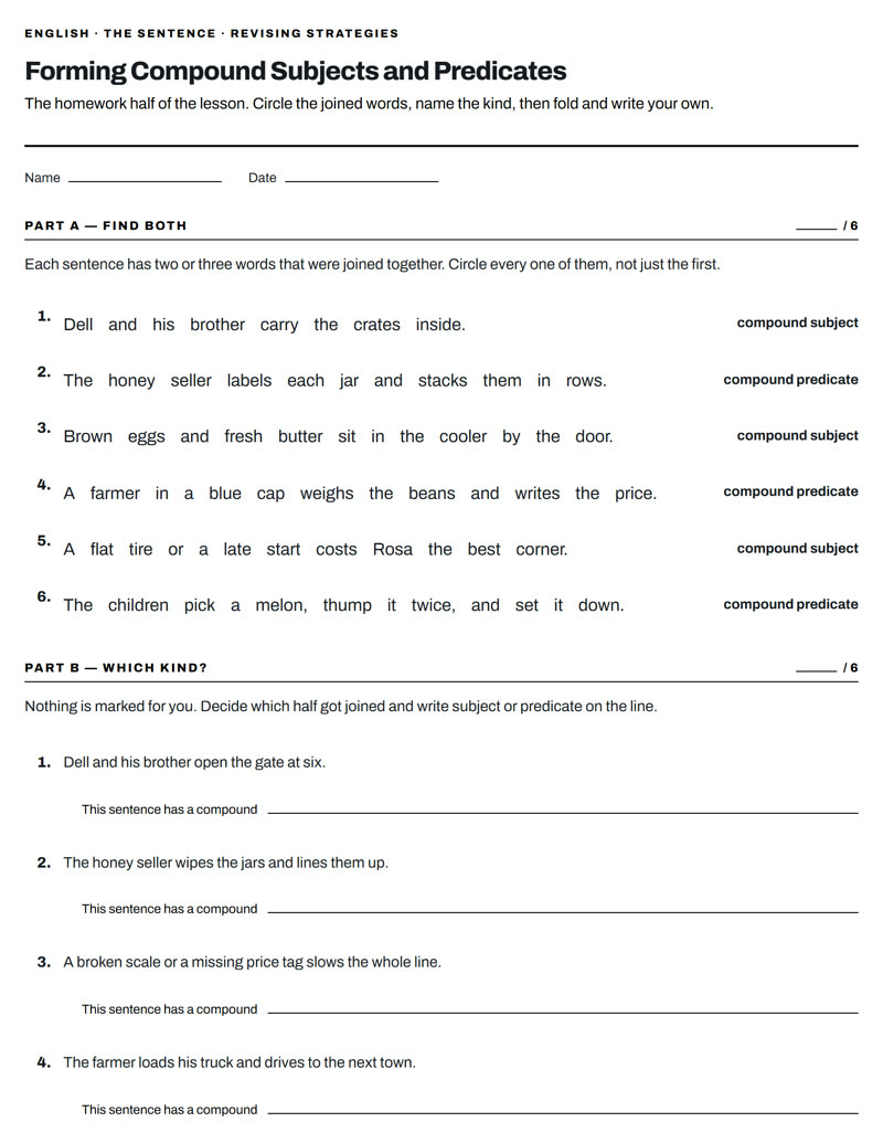 Forming Compound Subjects and Predicates, page 1
