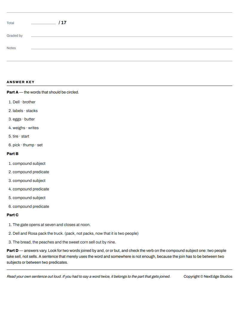 Forming Compound Subjects and Predicates, page 3