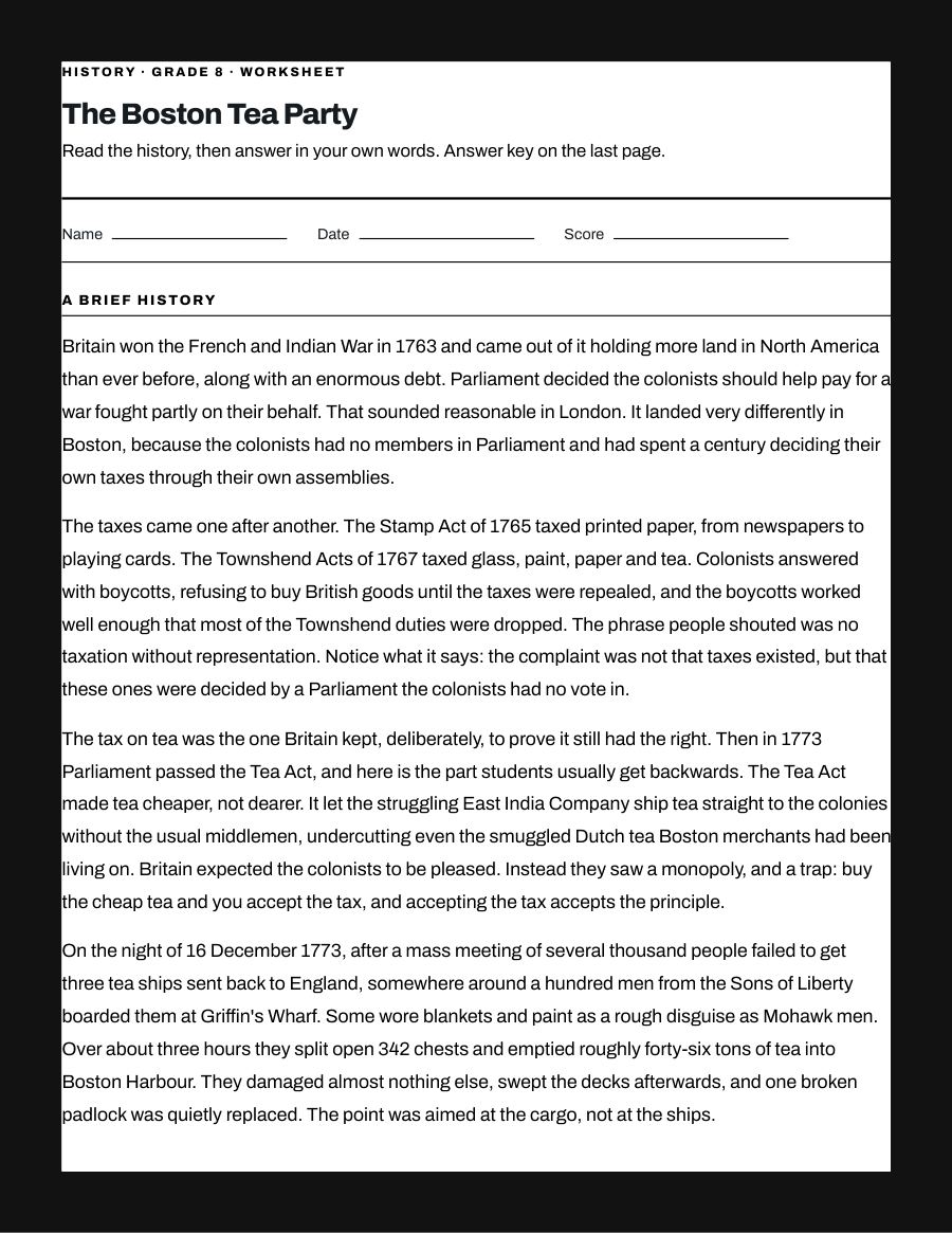 The Boston Tea Party, page 1