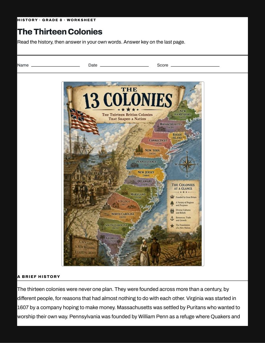 The Thirteen Colonies, page 1