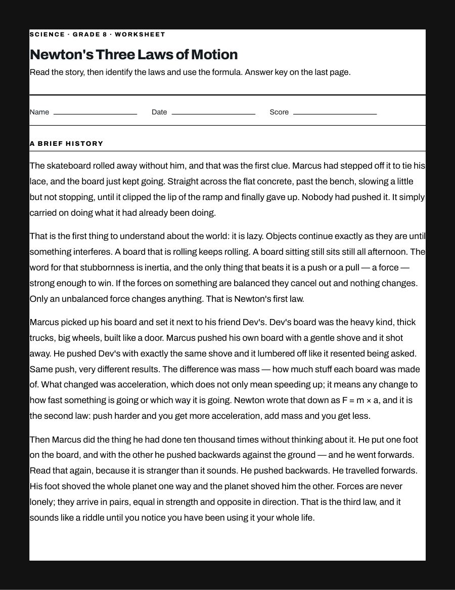 Newton's Three Laws of Motion, page 1